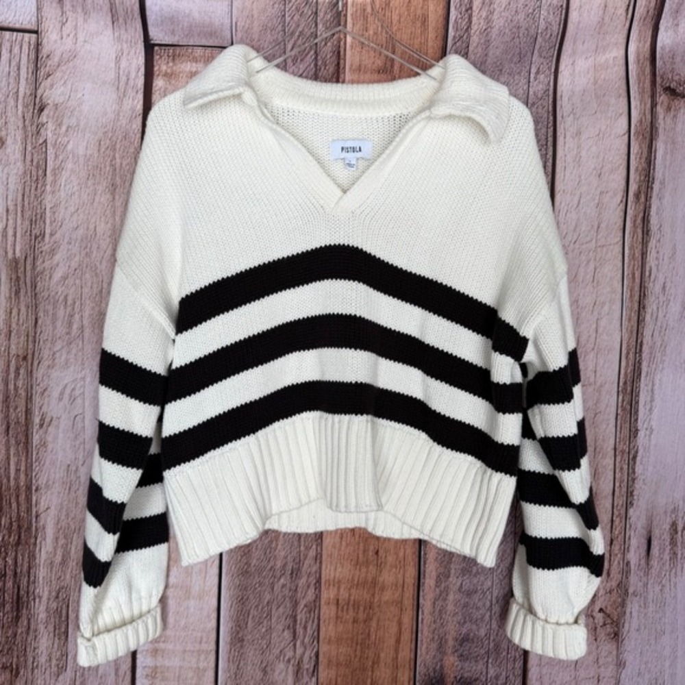 Pistola Arlo Stripe Cotton Polo Sweater Preppy Classic Coastal‎ Maritime Large